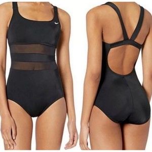 Nike Women's Standard Mesh Solid Edge V-Back One Piece Swimsuit Swimwear XL New